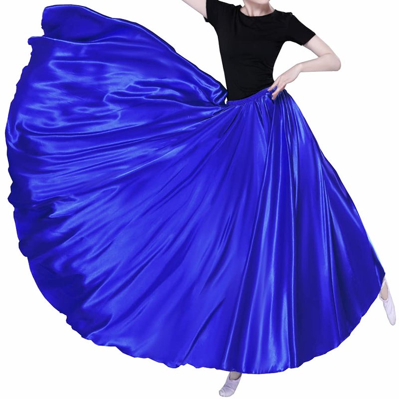 Sancan Women Long Tulle Retro Maxi Shiny Skirt for Belly Dancing Dance Costume Cosplay Holiday Weekend Party Dinner (Blue) - Image 1
